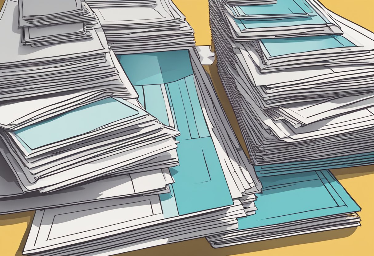 A stack of direct mail flyers being sorted and prepared for retargeting